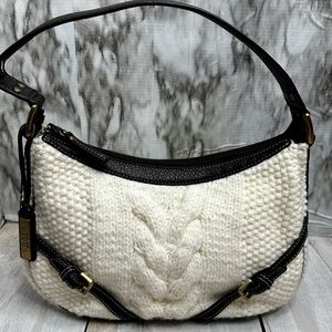 Chaps Cream Cable Knit Sweater Hobo Shoulder Bag Leather Straps Y2K Chunky Cozy